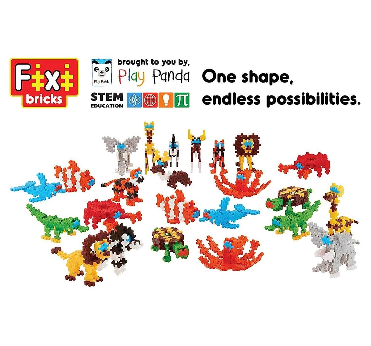 Play Panda Fixi Bricks Jungle Tube 1 Elephant And Giraffe With 110 Pcs, Detailed Assembly Instructions And Storage Tube Small Parts (Age 799 Years),  4Y+ (Multicolor)