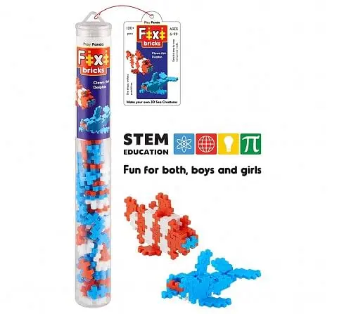 Play Panda Fixi Bricks Aqua Tube 1 Dolphin And Clown Fish With 120 Pcs, Detailed Assembly Instructions And Storage Tube Small Parts (Age 799 Yrs),  6Y+ (Multicolor)