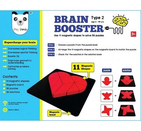 Play Panda Brain Booster Type 2 (Junior) - 56 Puzzles Designed To Boost Intelligence - With Magnetic Shapes, Magnetic Board, Puzzle Book And Solution Book Puzzles for Kids Age 6Y+