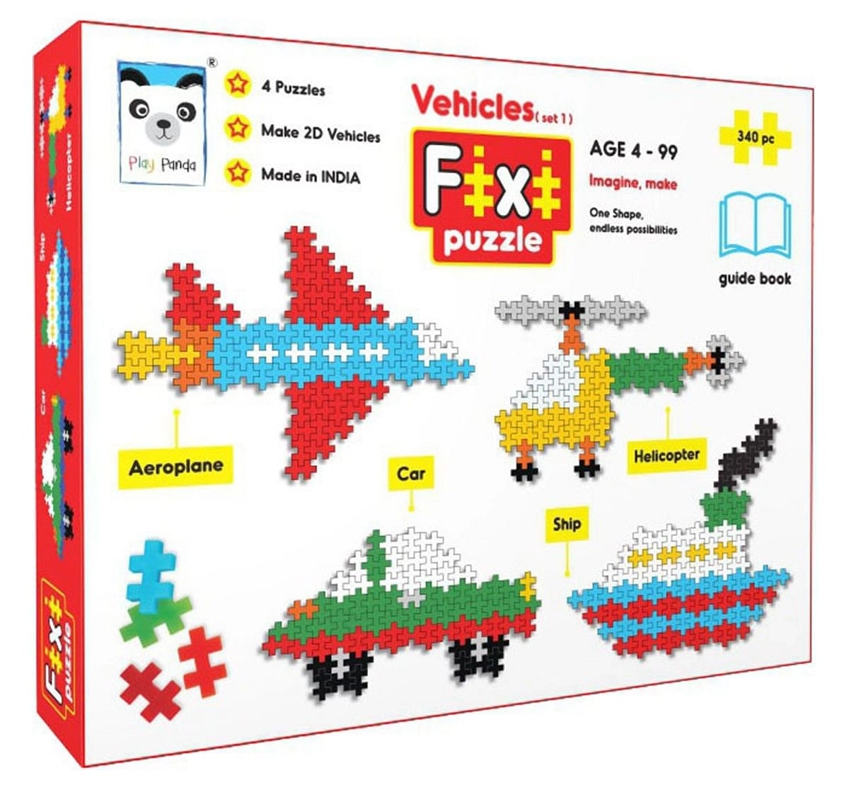 Play Panda Fixi Puzzle Vehicles Set 1 4 Make And Play Puzzles With 340 Pcs And Detailed Assembly Instructions Small Parts (Age 699 Years),  5Y+ (Multicolor)