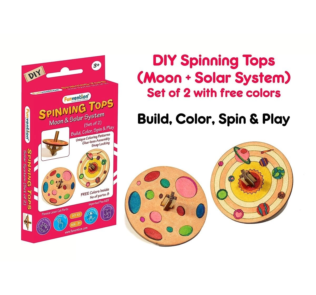 Funvention  DIY Spinning Top Kits Solar System & Moon) Science Kits for Kids age 3Y+ 