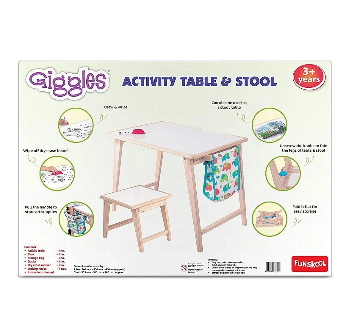 Giggles Activity Table and Stool for Kids 3Y+, Multicolour