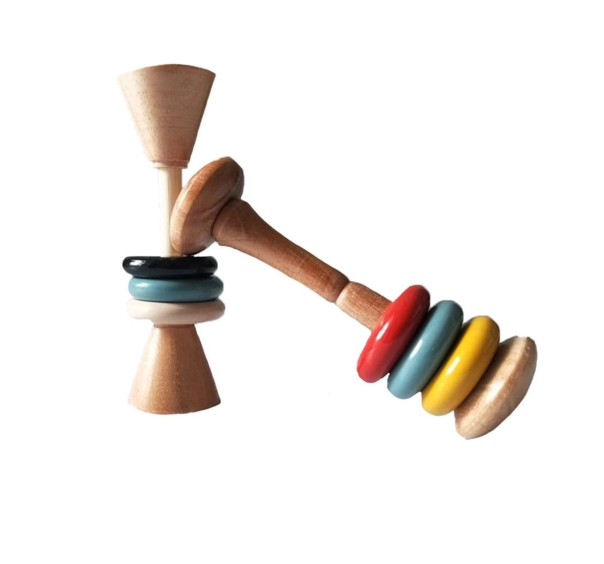 Nurture India Wooden Dumble Rattle Assorted Wooden Toys for Kids age 0M+ 