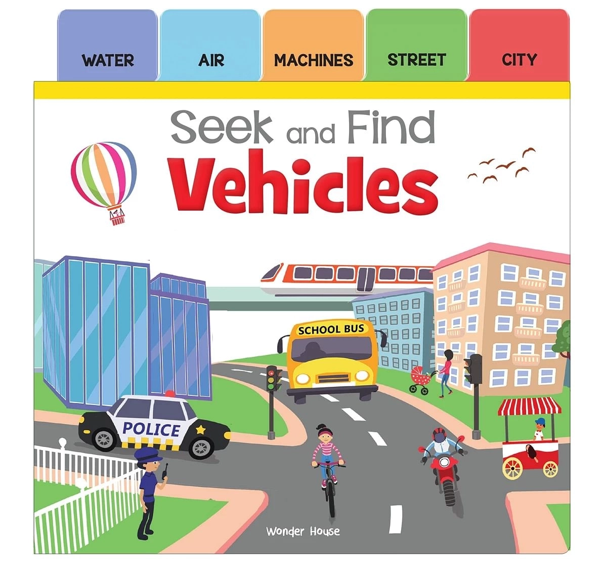 Wonder House Books Seek and Find Vehicles Early Learning Board Books With Tabs for kids 0M+, Multicolour