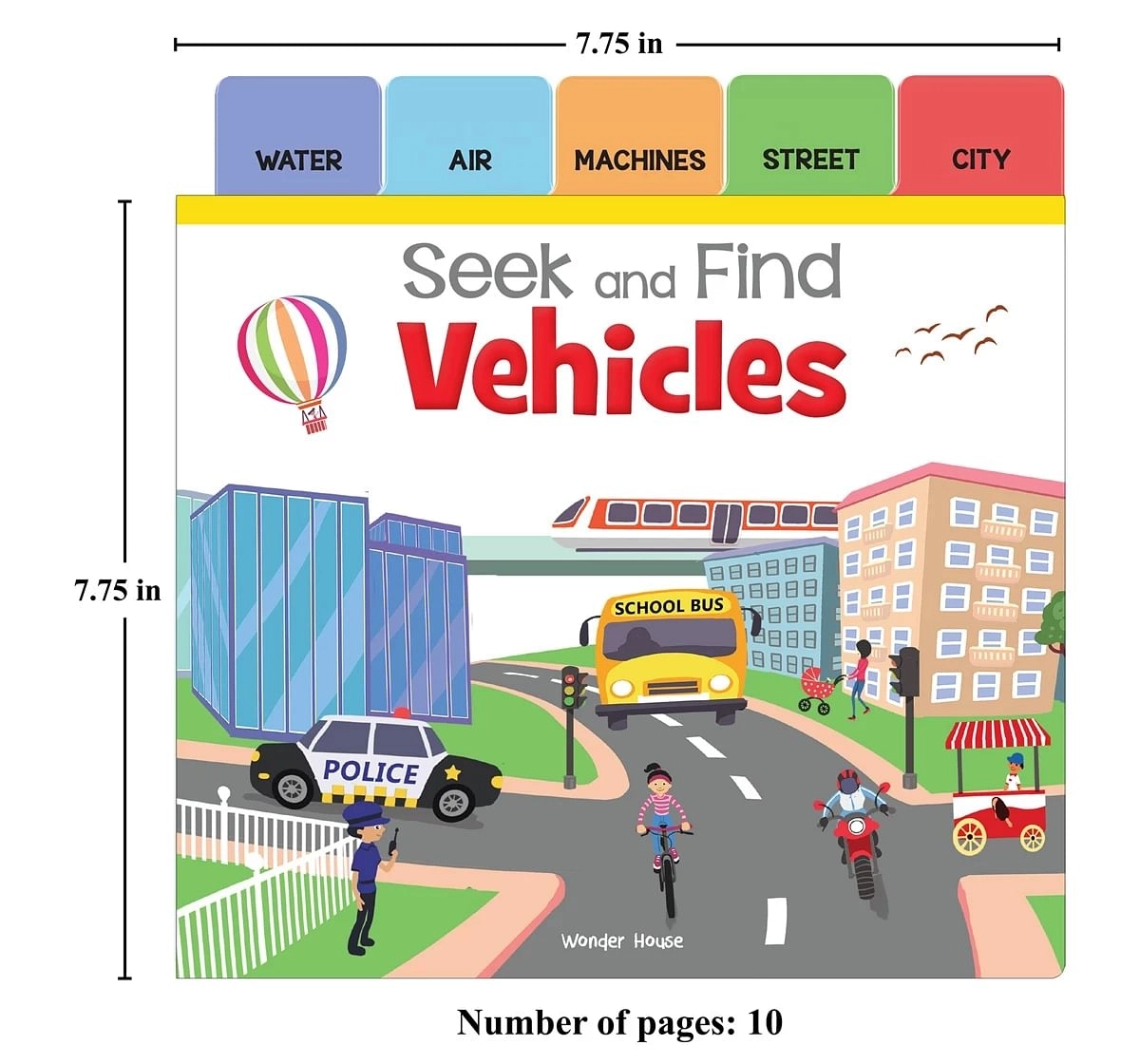 Wonder House Books Seek and Find Vehicles Early Learning Board Books With Tabs for kids 0M+, Multicolour