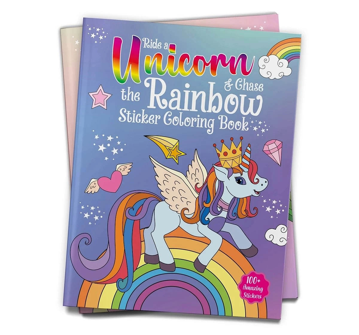 Wonder House Books Ride A Unicorn and Chase the Rainbow Coloring Book With 100+ Stickers for kids 3Y+, Multicolour