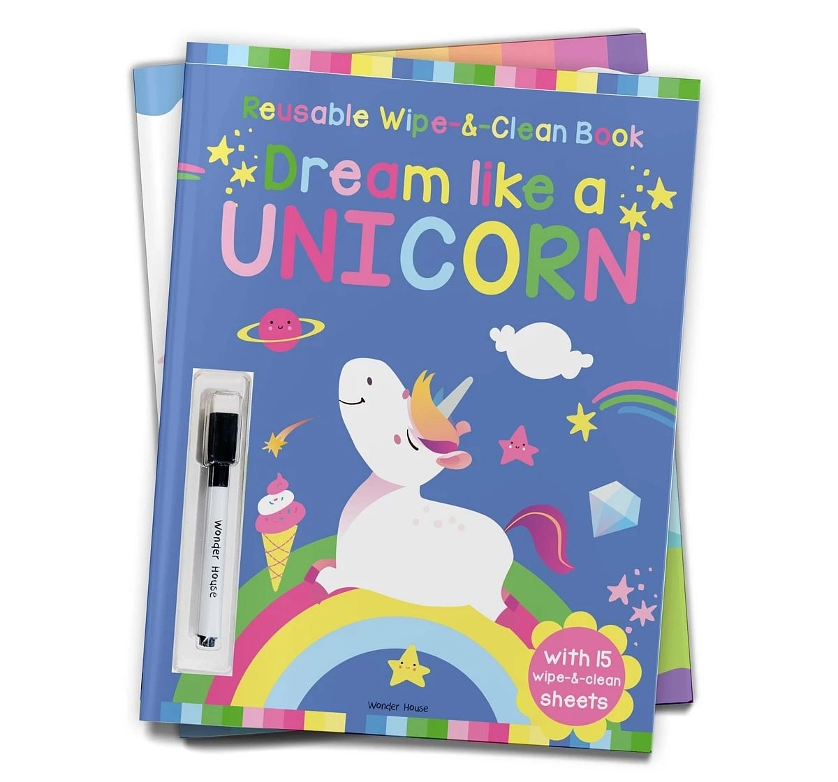 Wonder House Books Dream Like A Unicorn Reusable Wipe and Clean Activity Book With 15 Sheets for kids 2Y+, Multicolour