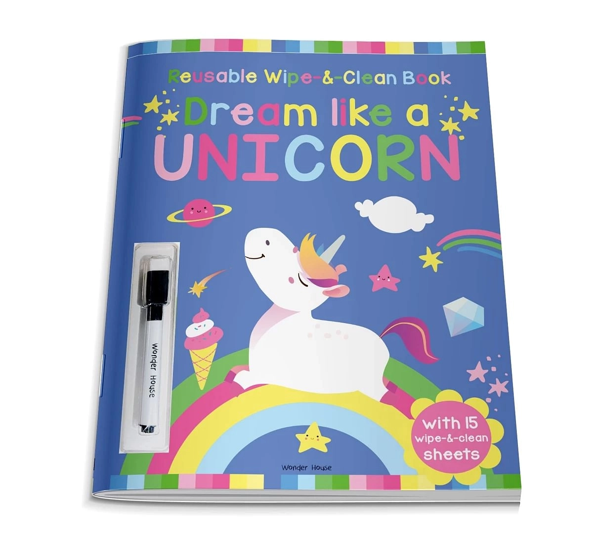 Wonder House Books Dream Like A Unicorn Reusable Wipe and Clean Activity Book With 15 Sheets for kids 2Y+, Multicolour