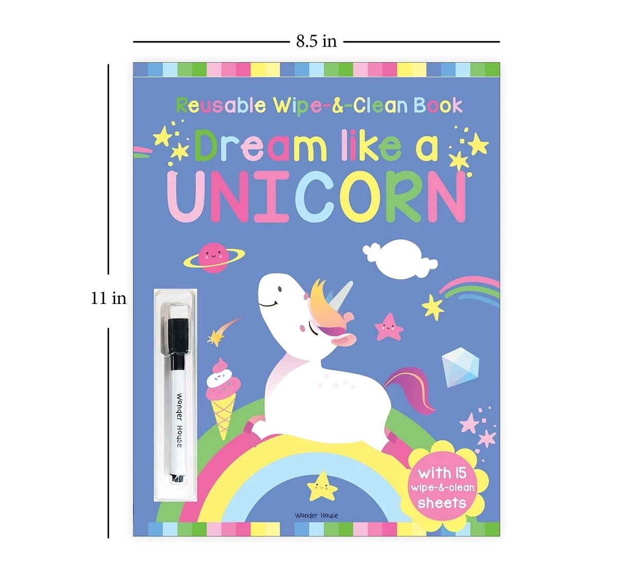 Wonder House Books Dream Like A Unicorn Reusable Wipe and Clean Activity Book With 15 Sheets for kids 2Y+, Multicolour