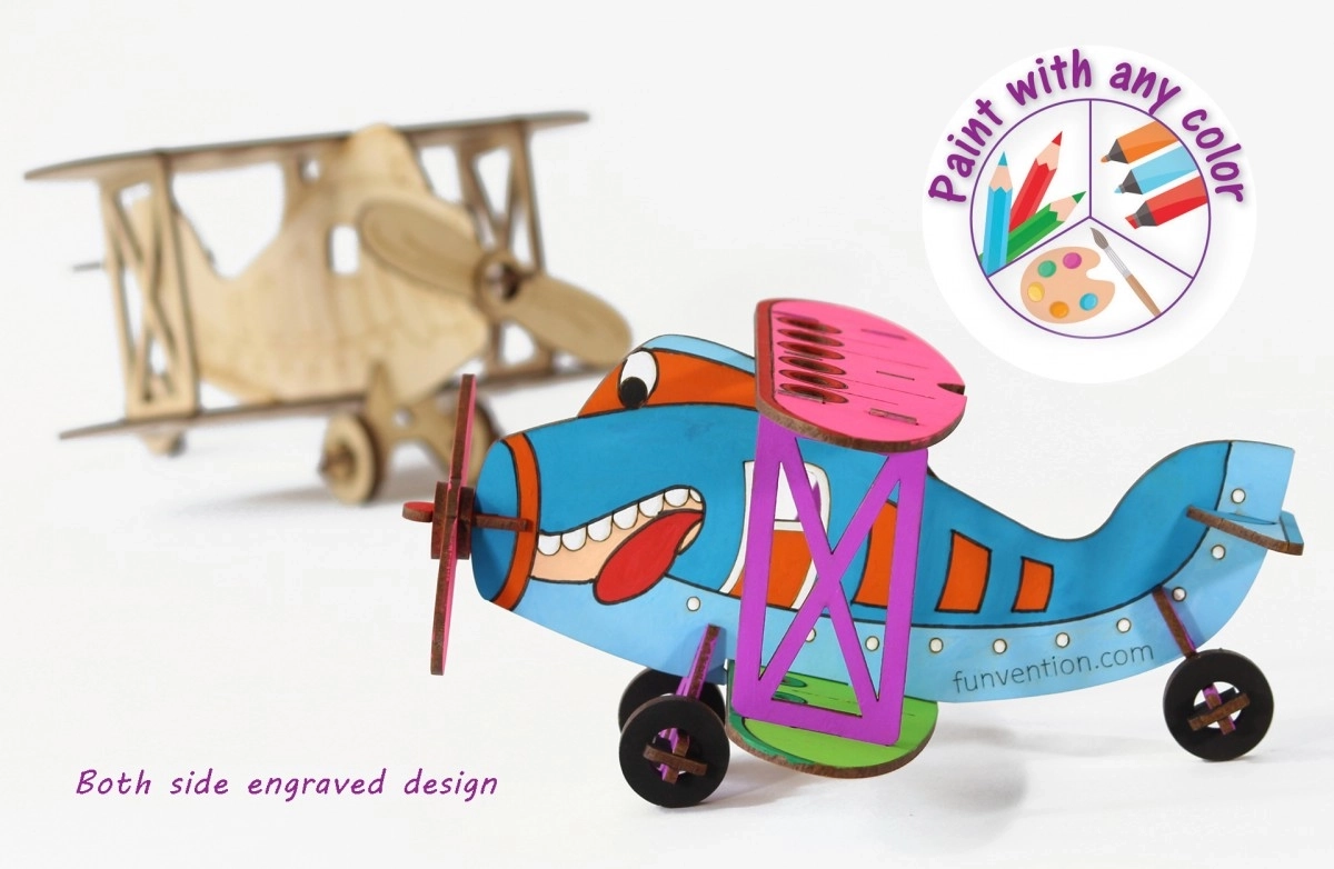 Funvention 3D Colouring Model Biplane DIY Puzzle Toy Pen Stand Utility  Multicolour 3Y+
