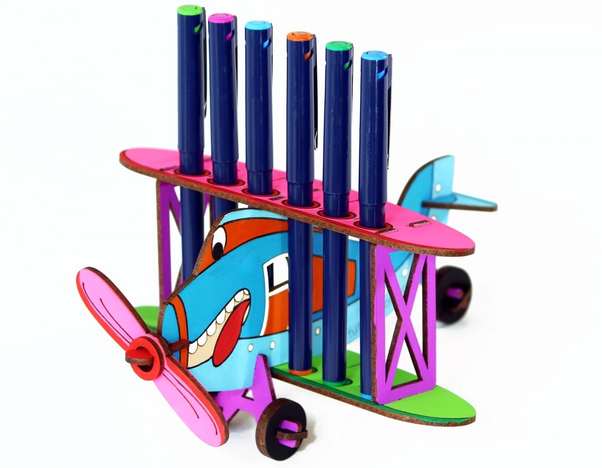 Funvention 3D Colouring Model Biplane DIY Puzzle Toy Pen Stand Utility  Multicolour 3Y+