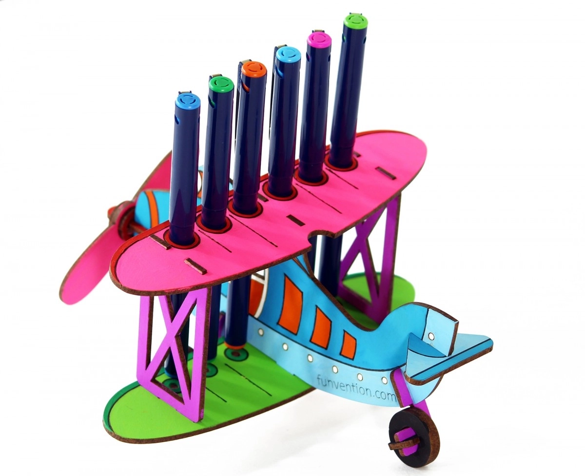 Funvention 3D Colouring Model Biplane DIY Puzzle Toy Pen Stand Utility  Multicolour 3Y+