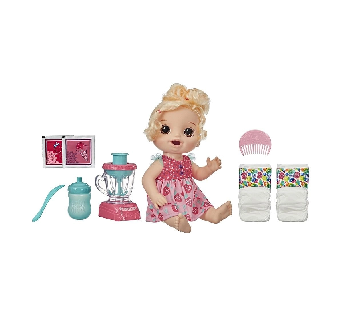 Baby Alive Magical Mixer Baby Doll Strawberry Shake with Blender Accessories, Drinks, Wets, Eats, Blonde Hair Dolls & Accessories for Ages 3 and Up  
