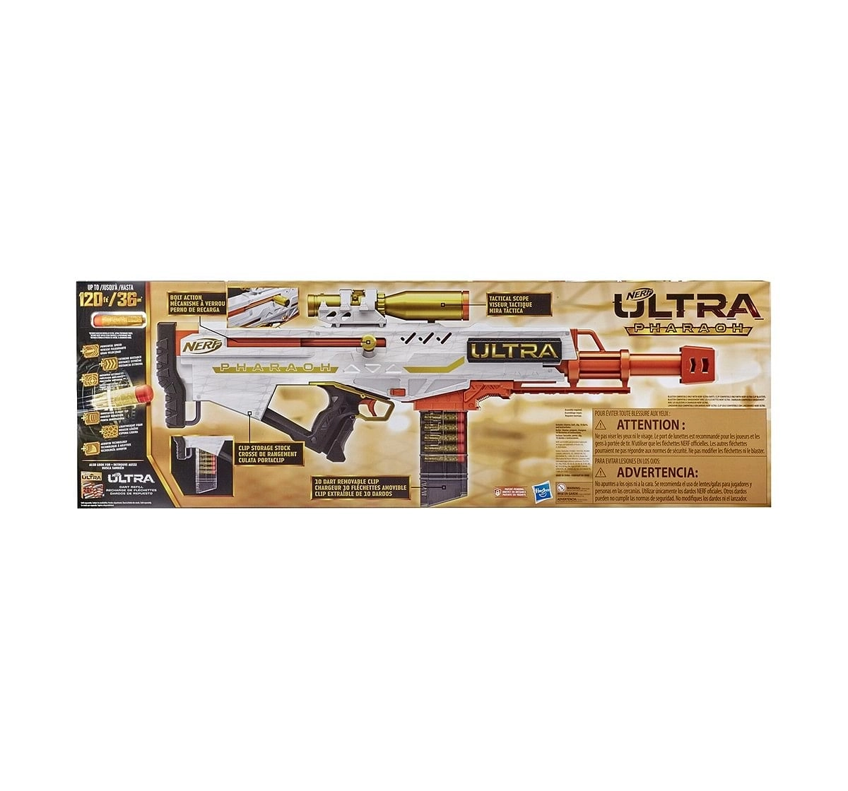 Nerf Ultra Pharaoh Blaster, 10-Dart Clip, Includes 10 Nerf Ultra