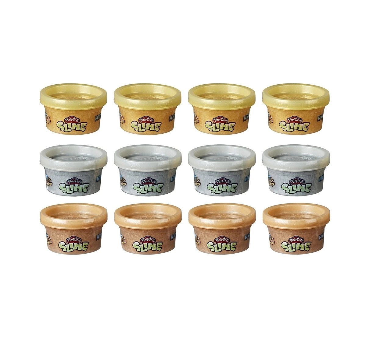 Play-Doh Slime Gold Collection HydroGlitz Molten Treasure 12-Pack of Liquid Metal-Looking Gold, Silver, and Rose Gold Colors, Non-Toxic 1-Ounce Cans Sand, Slime & Others for Kids age 3Y+ 