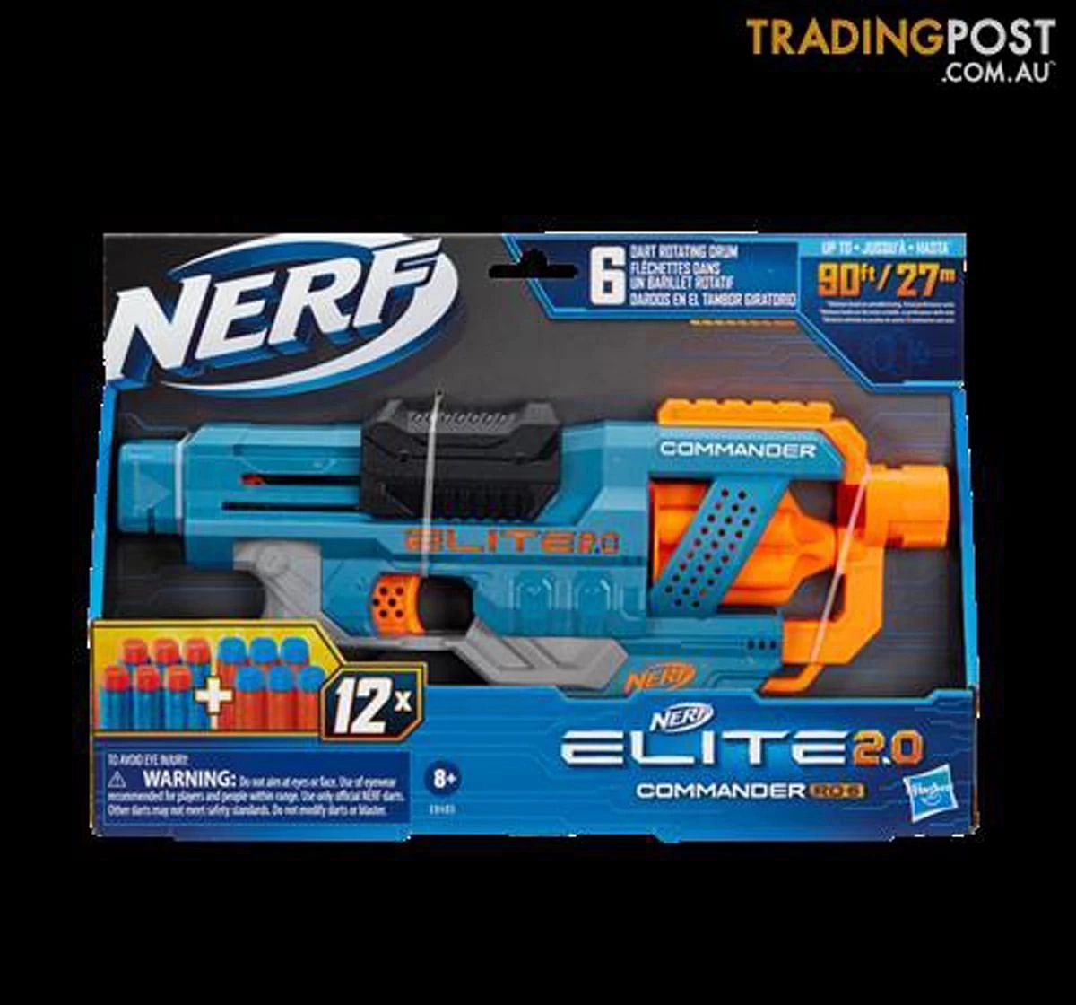 Nerf Elite 2.0 Commander RD 6 Blaster 12 Official Nerf Darts with Rotating Drum for Kids 8Y+, Multicolour