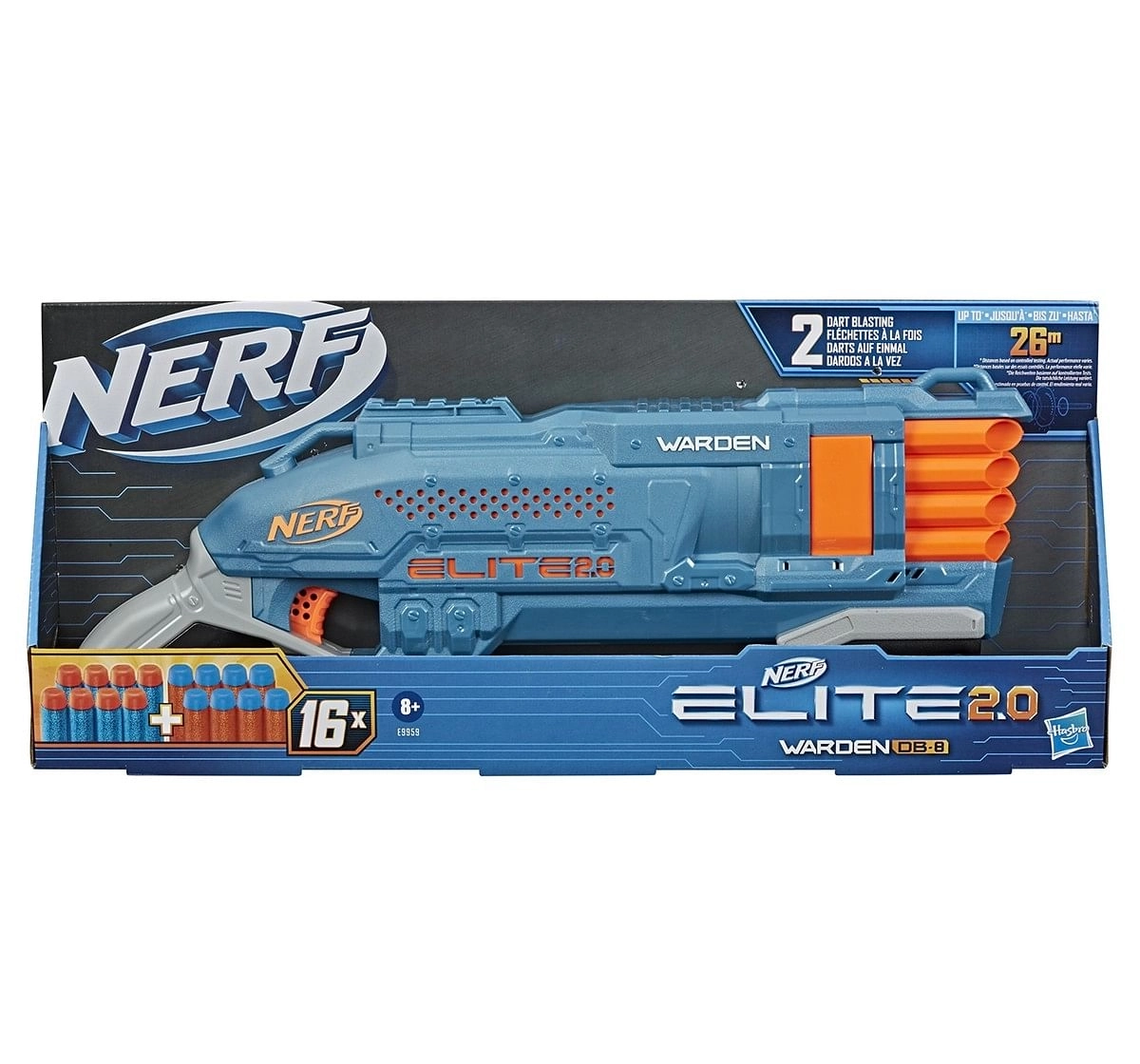 NERF Elite 2.0 Warden DB-8 Blaster Tactical Rail For Customizing Capability, Multicolor, 8Y+ 