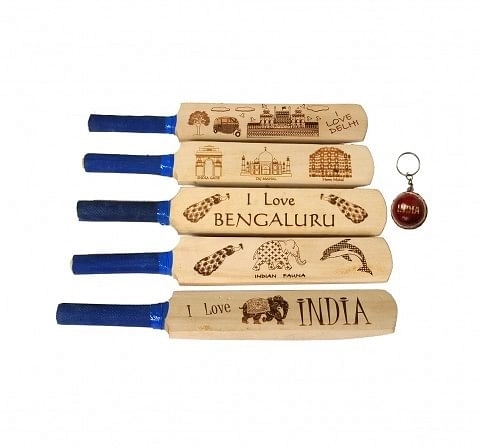 Vibrant India VI Bat & Ball Engraved Wooden Toys for Kids age 3Y+ 