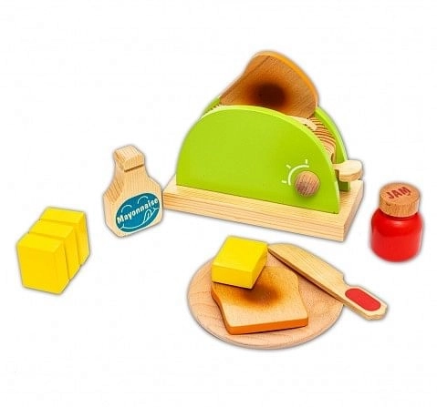 Hilife Tiny Tot Toaster Set Wooden Pop Up Toaster Play,  3Y+ (Multicolor)