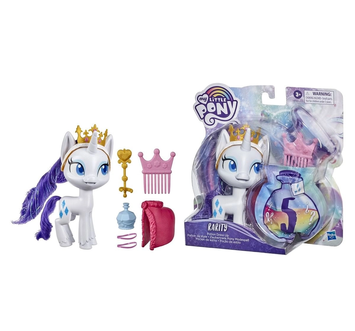 My Little Pony Rarity Potion Dress Up Figure 5 Inch White Pony Toy with DressUp Fashion Accessories Brushable Hair and Comb Multicolor 3Y+