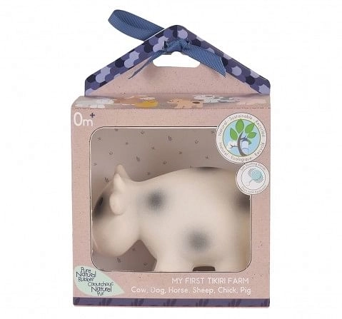 Tikiri Toys Cow Natural Rubber Rattle & Bath Toy, 0M+ (Multicolor)