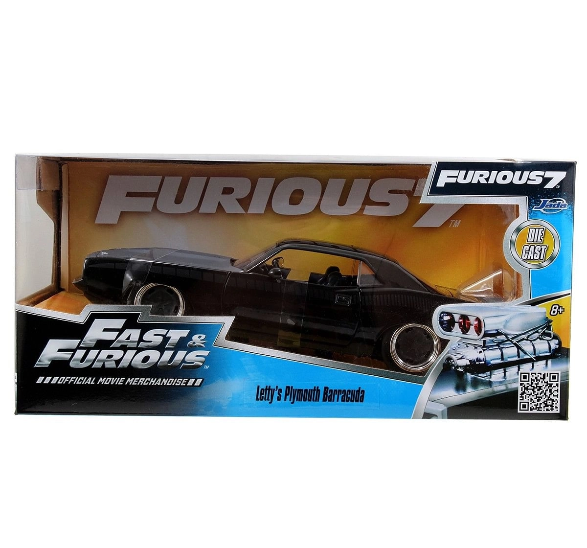 Fast & Furious 1:24 - 1973 Plymouth Barracuda for Kids age 8Y+, Black