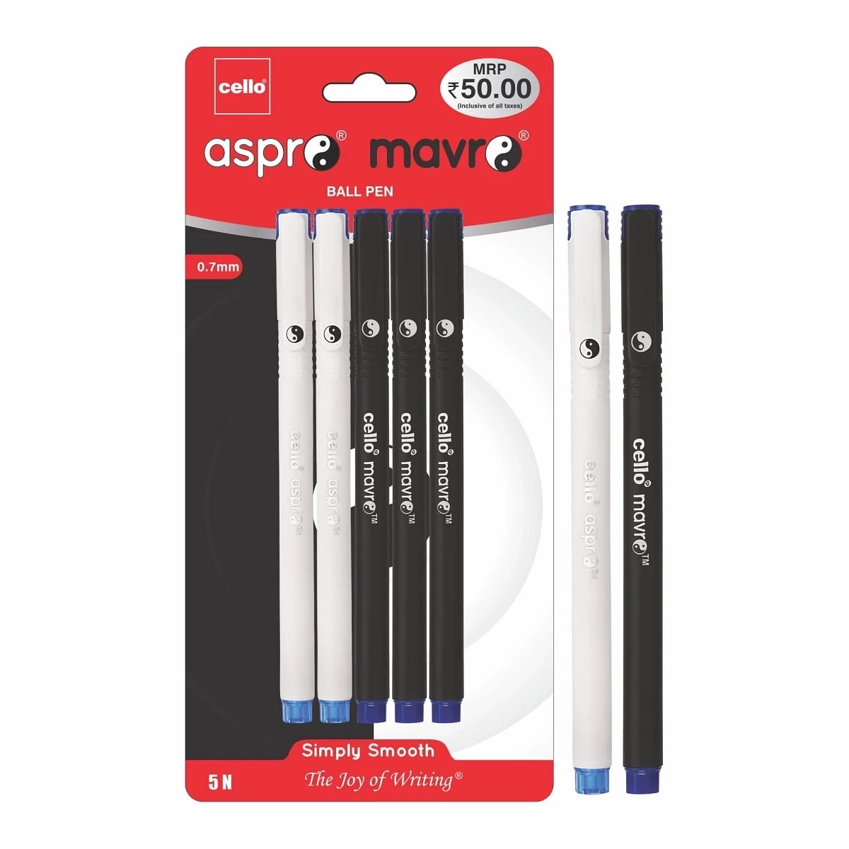 BIC CELLO Aspro Mavro Ball Pen, Pack of 5, Blue, 10Y+