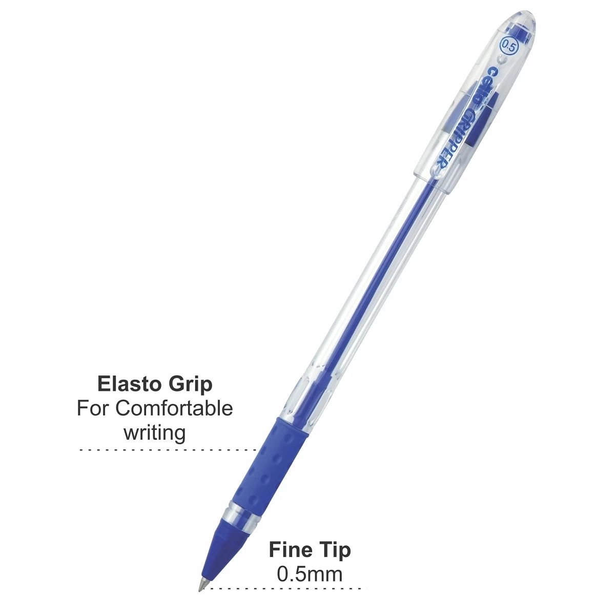 BIC CELLO Gripper Ball Pen, Pack of 5, Blue, 10Y+