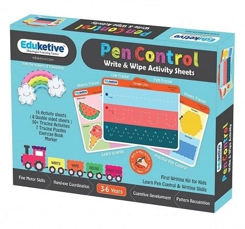 Eduketive Pen Control Write & Wipe Reusable Activity 3-6 yrs Writing Practice Preschool Learning Educational Game with Exercise Book