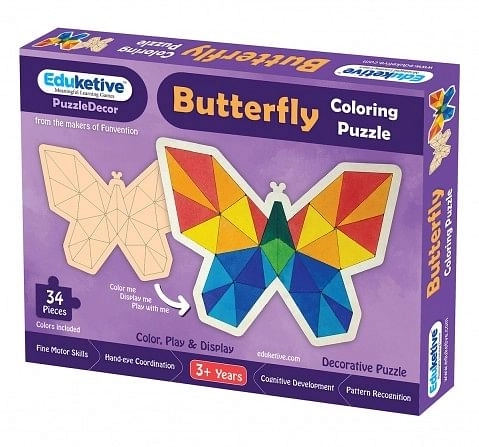 Eduketive PuzzleDecor Butterfly Decorative Coloring Puzzle with Stand 34 Pieces Kids Age 3-12 Years Old + Free Colors