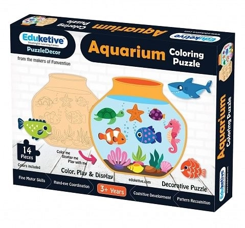 Eduketive PuzzleDecor Aquarium Decorative Coloring Puzzle with Stand 14 Pieces Kids Age 3-12 Years Old + Free Colors
