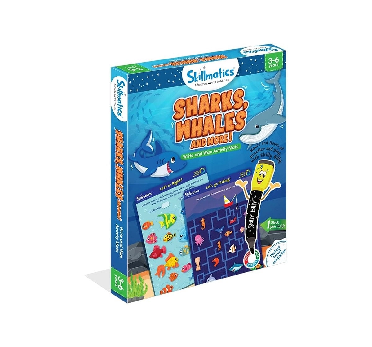 Skillmatics Sharks, Whales & More Write & Wipe Activity Mats, Multicolor, 3Y+