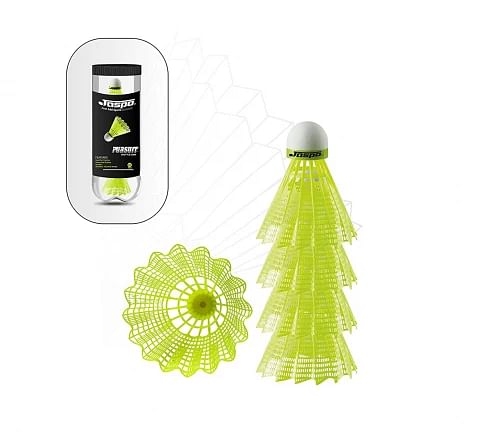 Jaspo Plastic Pursuit Shuttlecock High Speed With Great Stability And Durability For Indoor Outdoor Training, Practice Badminton Rackets Sports Green Pack Of 5 Yellow 6Y+