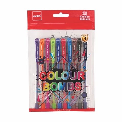 BIC CELLO Colour Bombs Coloured Ink Gel Pens, Pack of 10, Assorted, Multicolour, 10Y+