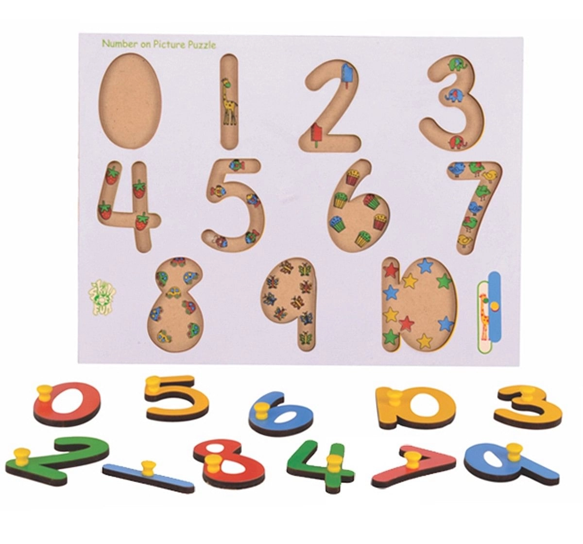Skillofun Number on Picture Tray 0 to 10 with Knobs Multicolour 2Y+