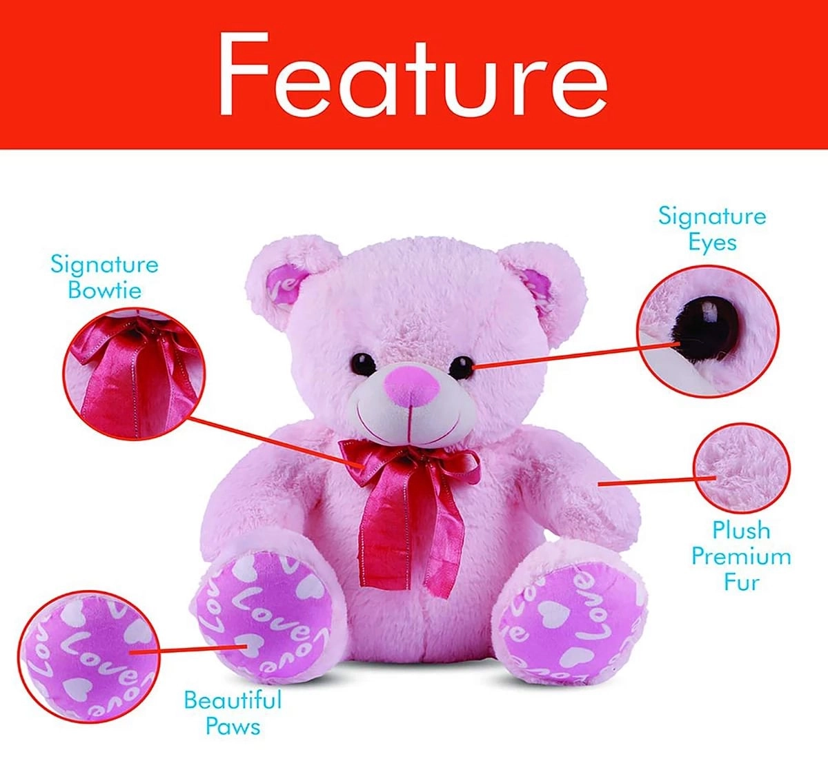 Webby Sitting Teddy With Bow 40 Cm Soft Toy Pink 2Y+