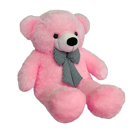 Huggable Plush Teddy Bear With Neck Bow by Webby, Pink, 3 Feet