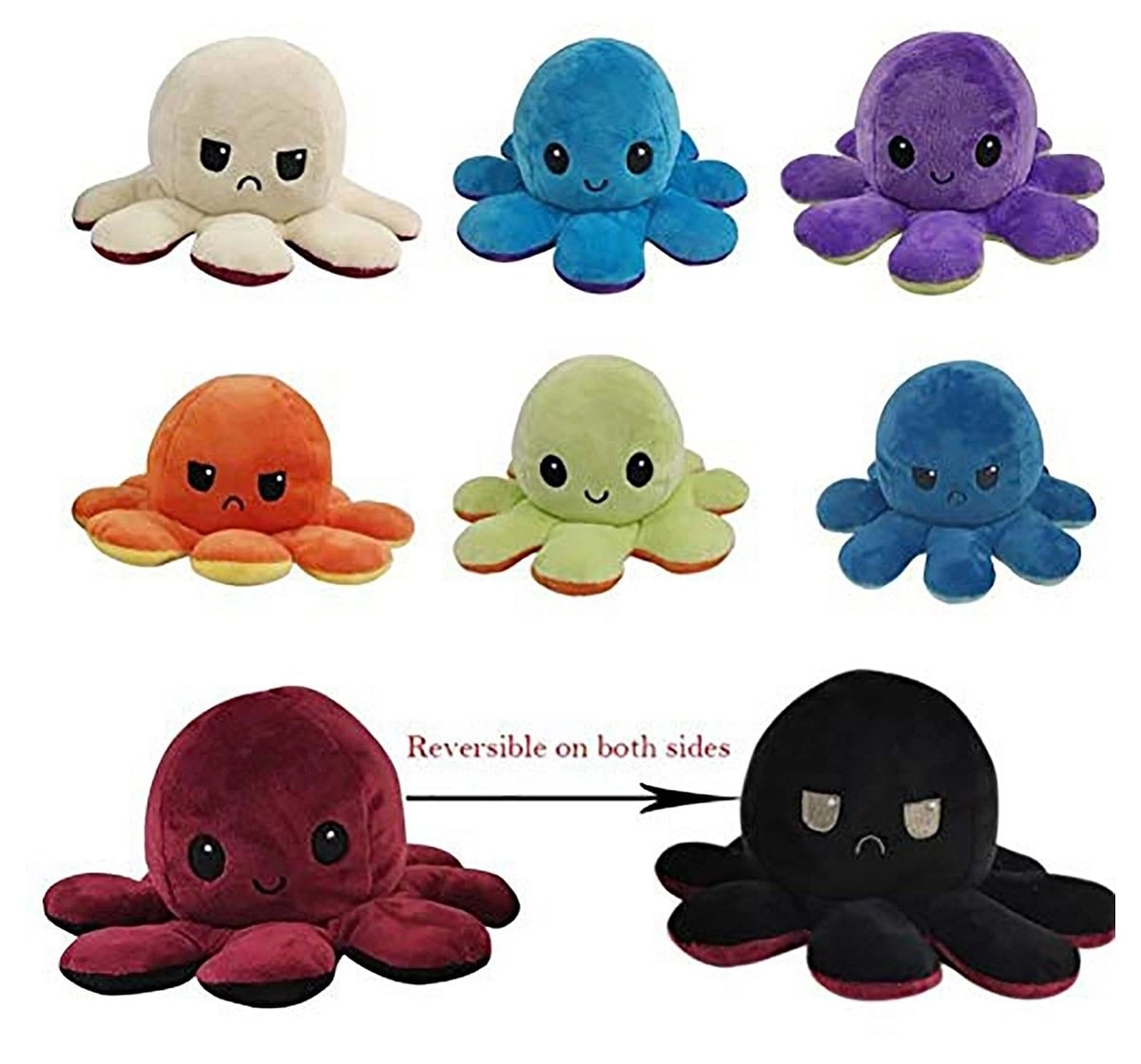 Webby Reversible Octopus Plush Assorted, Unisex, 3Y+ (Multicolour)