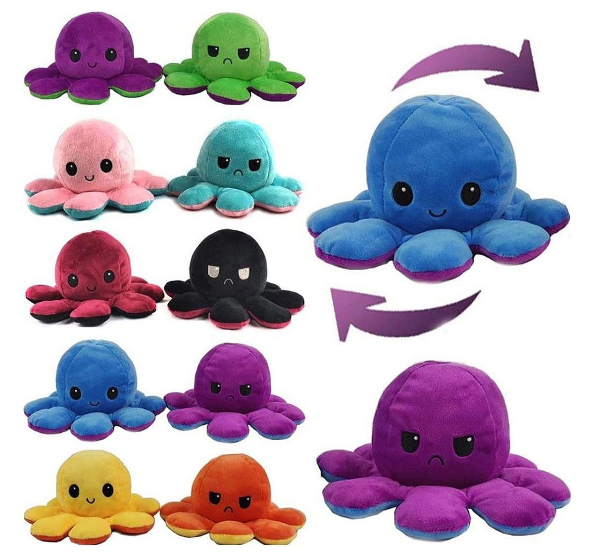 Webby Reversible Octopus Plush Assorted, Unisex, 3Y+ (Multicolour)