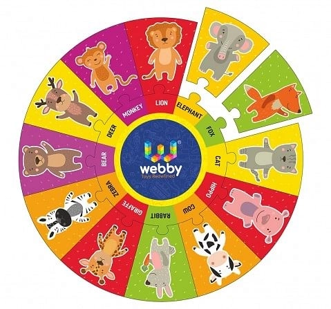 Webby Round Wooden Puzzle Animal 13pcs,  3Y+ (Multicolour)