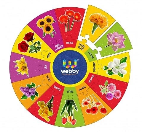 Webby Round Wooden Puzzle Flowers 13pcs,  3Y+ (Multicolour)