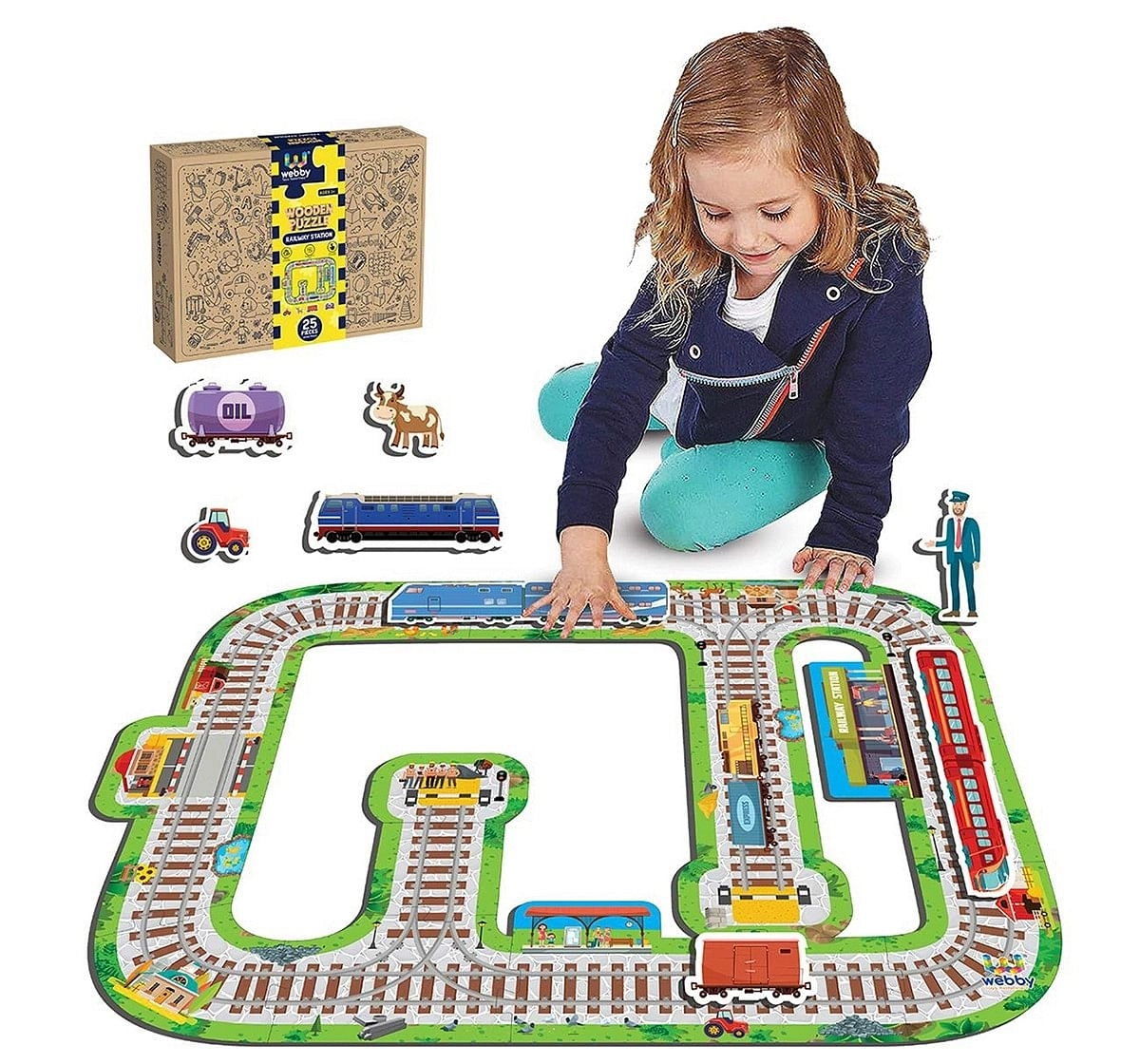 Shop Webby Train Set Wooden Puzzle 25 pcs Unisex 3Y Multicolour Hamleys India