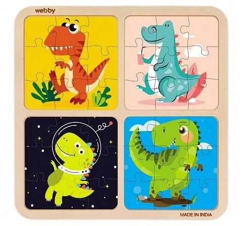 Webby 4in1 Dinosaur Wooden Puzzle 36pcs,  3Y+ (Multicolour)