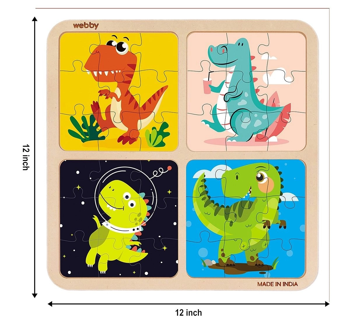 Webby 4in1 Dinosaur Wooden Puzzle 36pcs,  3Y+ (Multicolour)