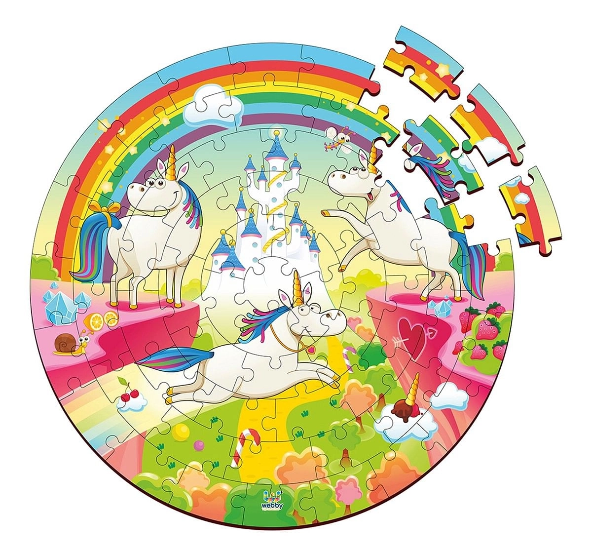 Webby Unicorn Round Wooden Puzzle 60pcs,  5Y+ (Multicolour)