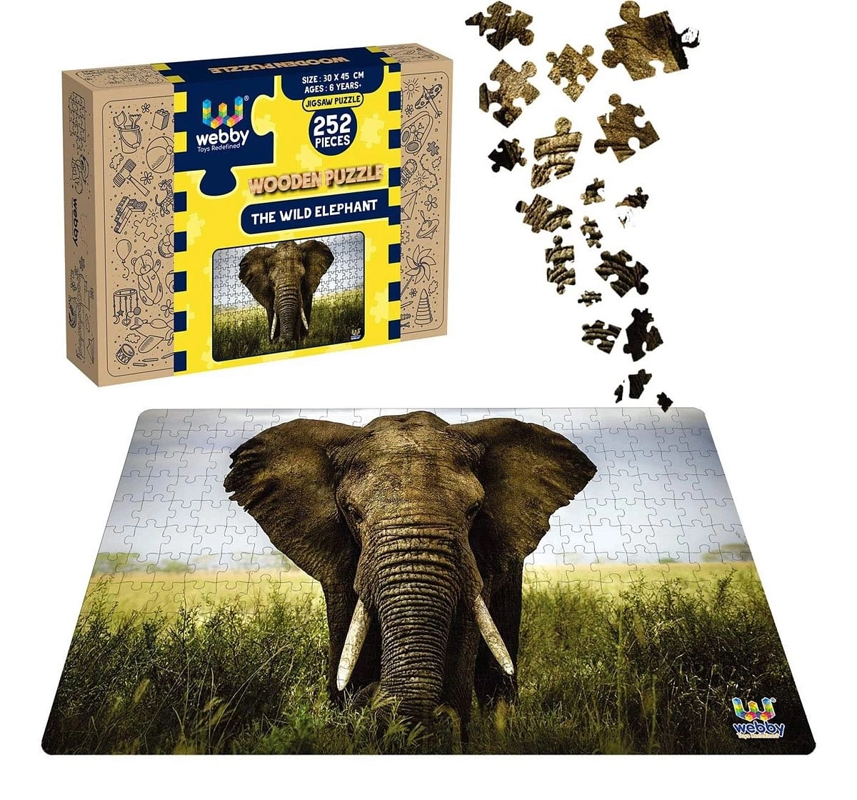 Webby Wild Elephant 252 Pieces Wooden Puzzle for Kids 6Y+, Multicolour