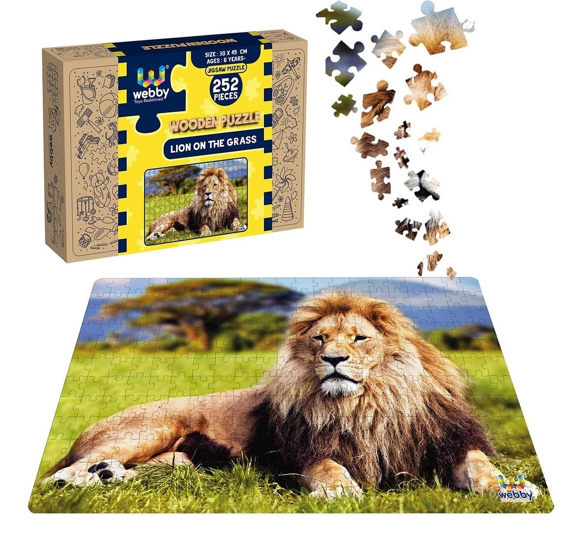 Webby Lion on Grass 252 Pieces Wooden Puzzle for Kids 6Y+, Multicolour