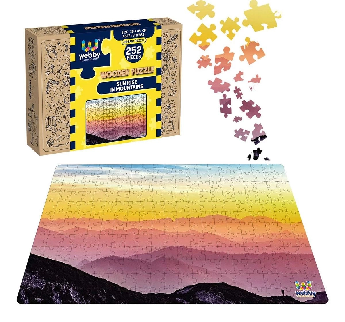 Webby Sun Rise in Mountains 252 Pieces Wooden Puzzle for Kids 6Y+, Multicolour