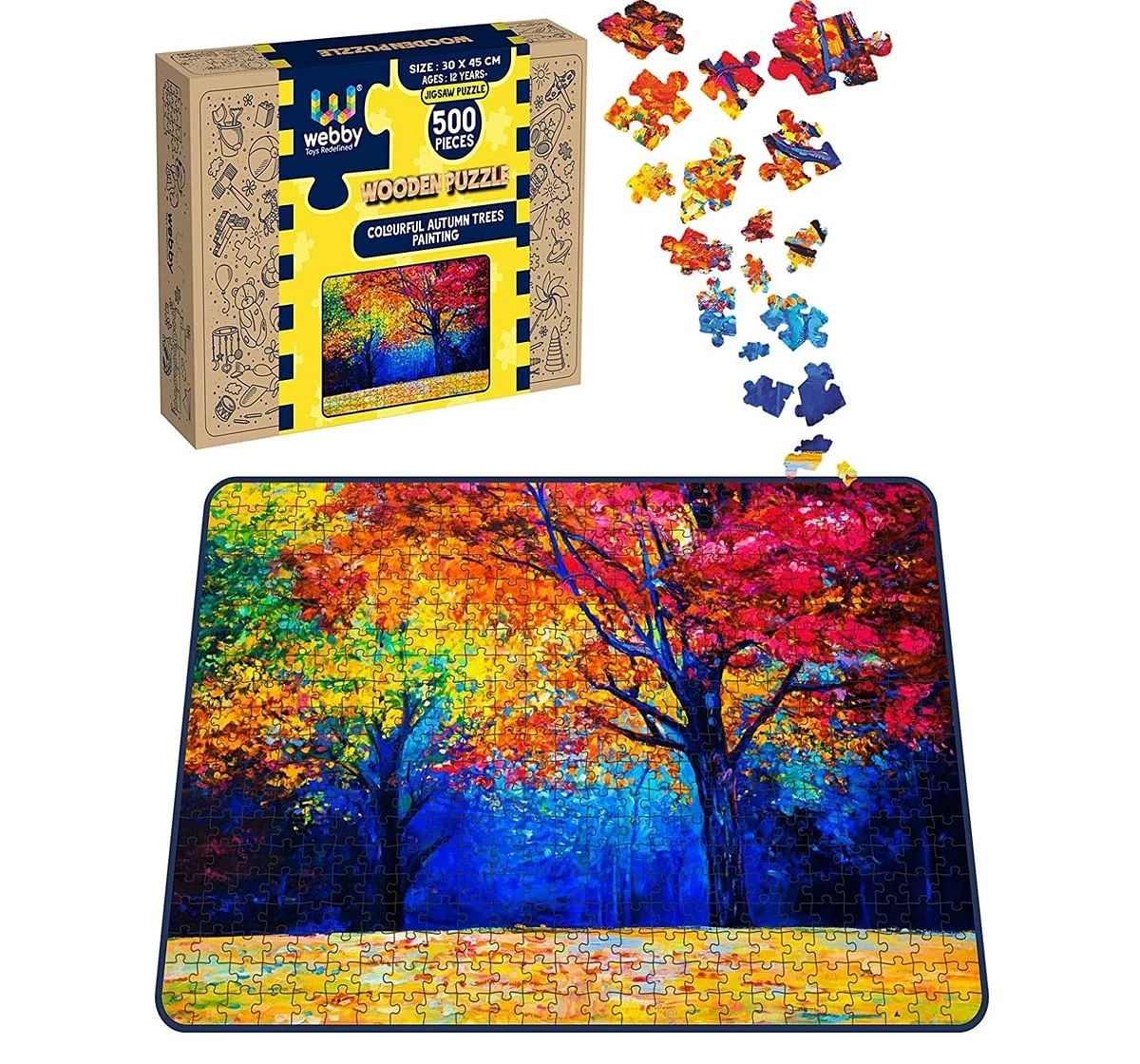 Webby Colourful Autumnn Trees 500 Pieces Wooden Puzzle for Kids 7Y+, Multicolour