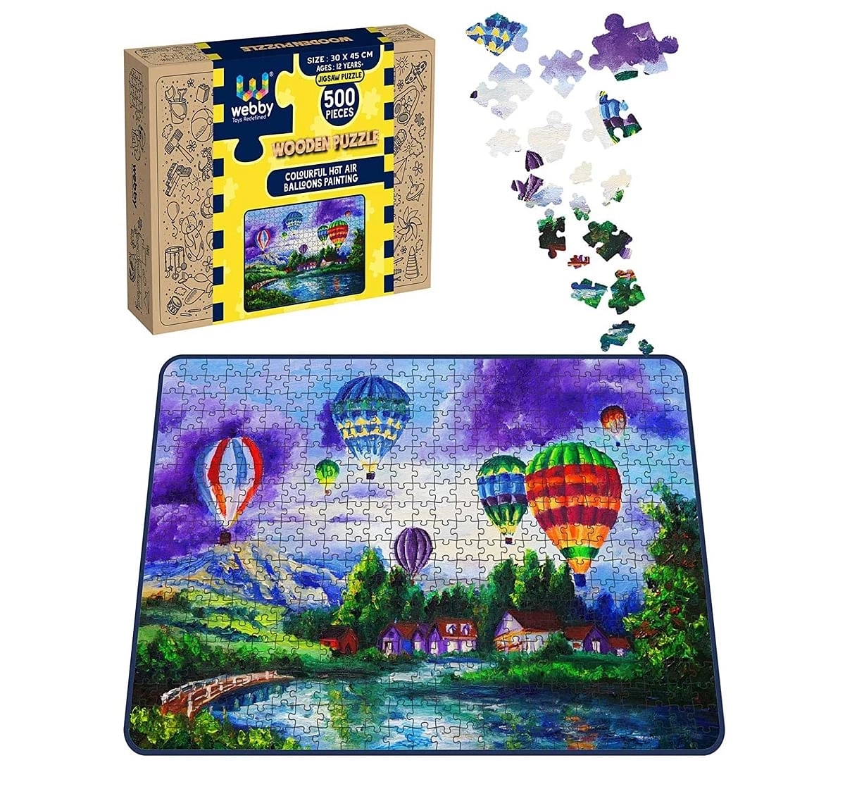 Webby Hot Air Balloons 500 Pieces Wooden Puzzle for Kids 7Y+, Blue
